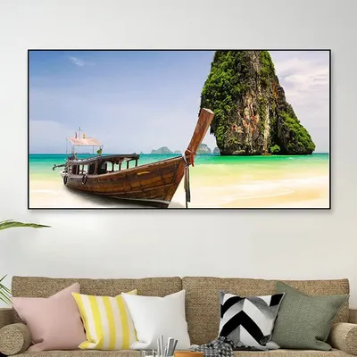 House Boat and Lake Scenery Canvas Painting