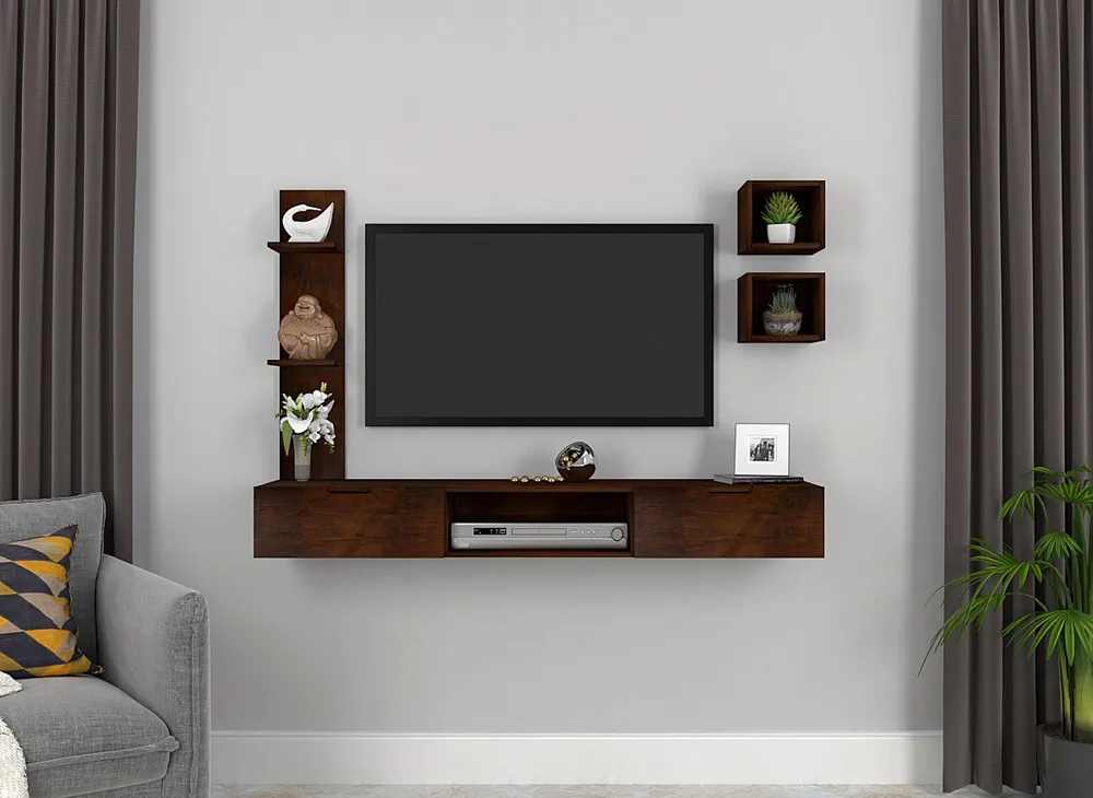 Imbuia Natural Walnut Distinctly Shelved Tv Unit