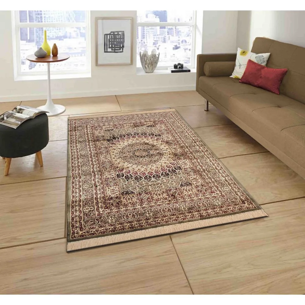 Indo-Islamic Designer Golden Green Luxe Silk Area Carpet