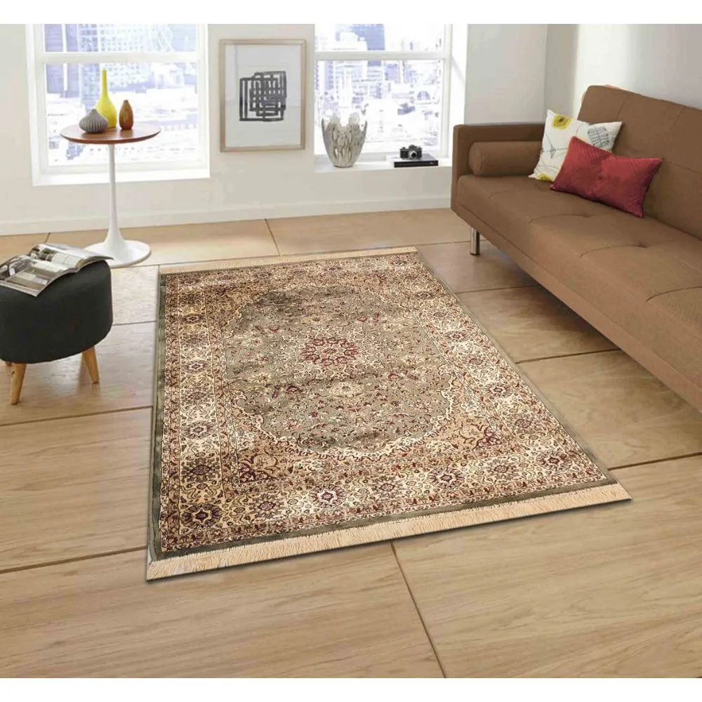 Intricate Craftmanship Designer Shiny Green Luxe Silk Area Carpet