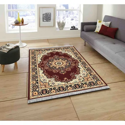 Intricate Ethnic Patterned Brown Polyester Area Carpet