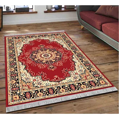 Intricate Ethnic Patterned Red Tufted Polyester Carpet