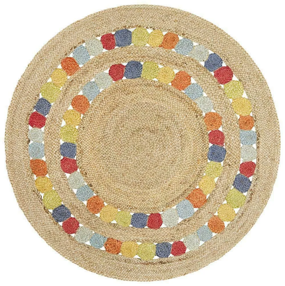 Intricate Jute Designer Multicolor Round Rug
