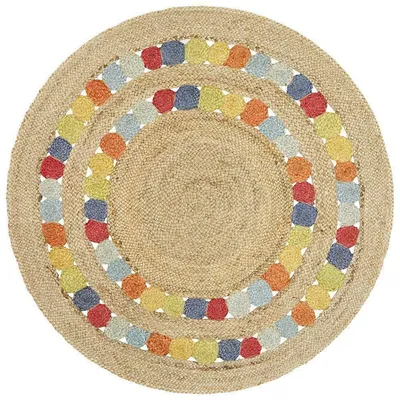 Intricate Jute Designer Multicolor Round Rug
