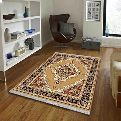 Intricate Moorish Designer Golden Polyester Area Carpet