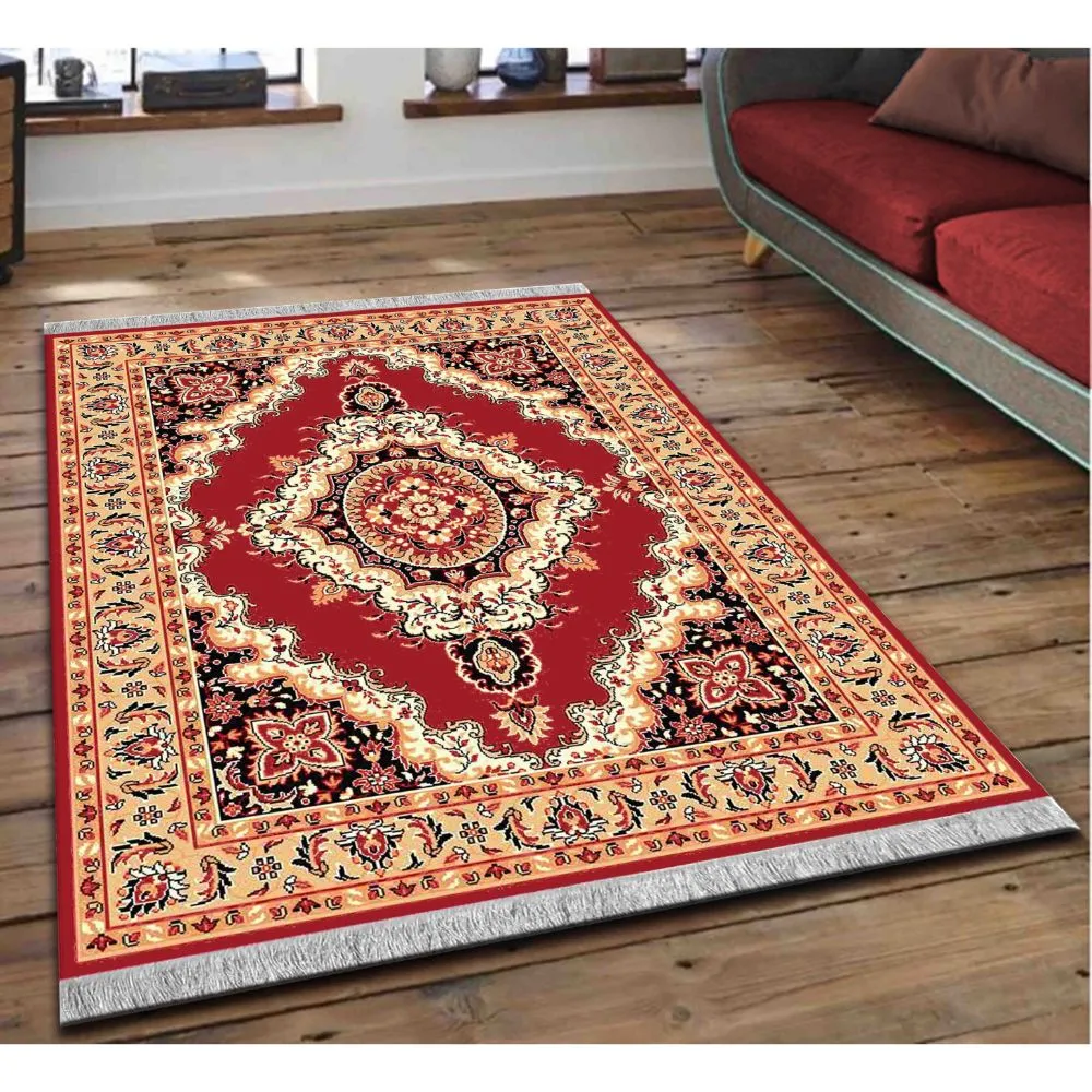 Intricate Moorish Designer Red Polyester Area Carpet