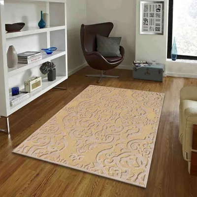Intricate Traditional Designer Golden Beige Tufted Area Carpet