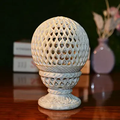 Intricately Carved Soapstone Mini Table Lamp for Living Room (Without Bulb)
