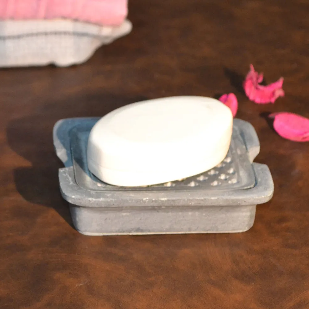 Intricatly Carved Grey Soapstone Soap Dish