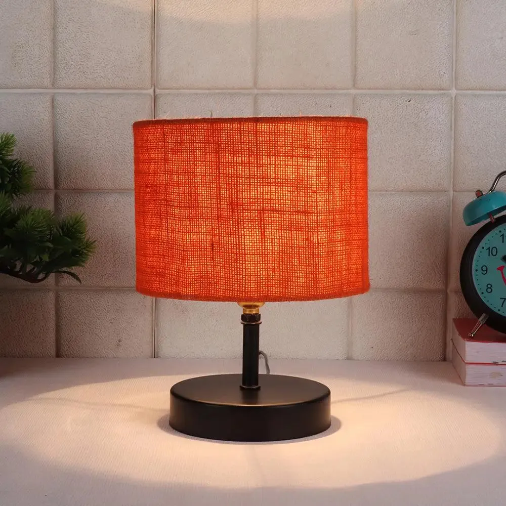 Iron table lamp with Orange Jute Shade