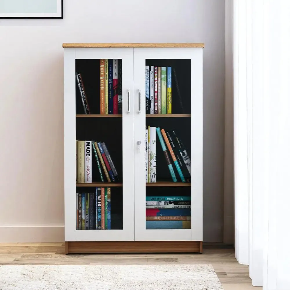 Ivory and Brown Solid Wooden Spacious Bookshelf & Cabinet