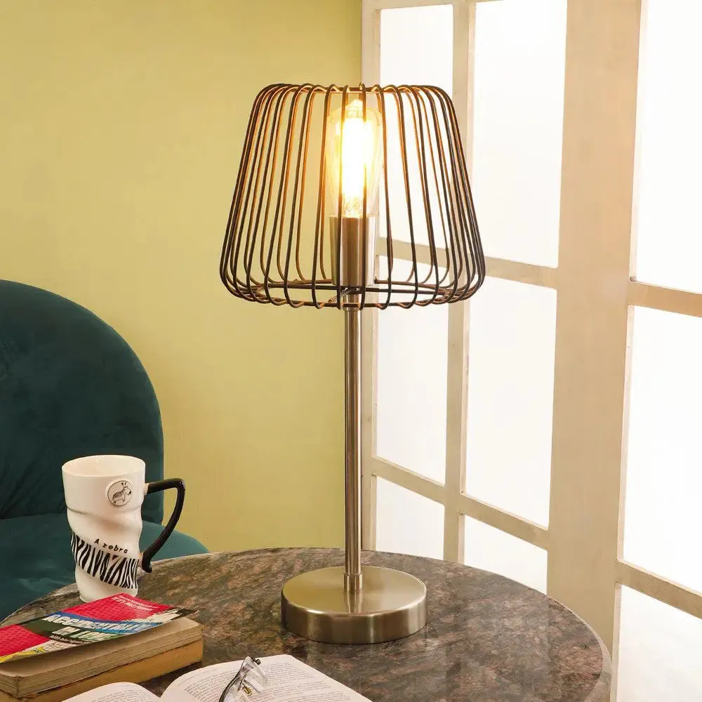 Jailed Matte Black & Silver Brass Table Lamp
