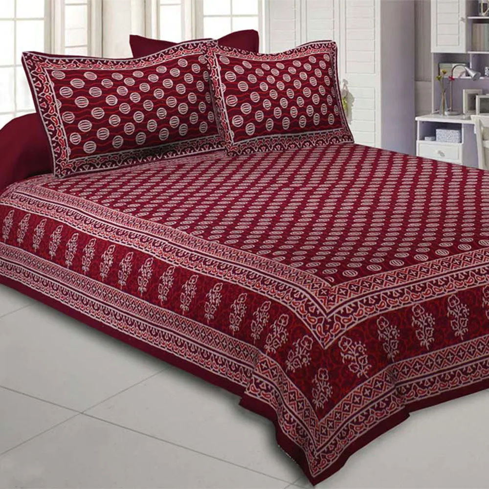Jaipur Fabric Bubbly Balls Hand Block Print Cotton Double Bedsheet