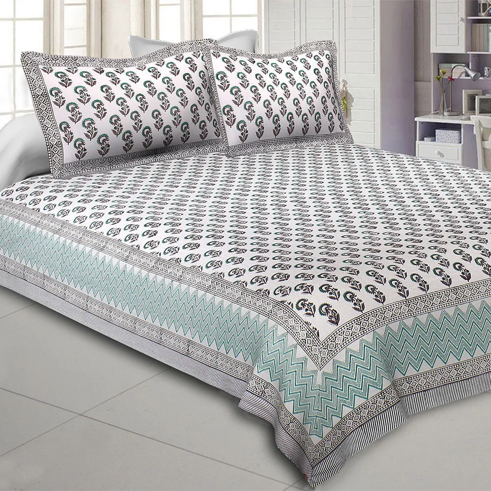Jaipur Fabric Dotted Flowers Hand Block Print Cotton Double Bedsheet