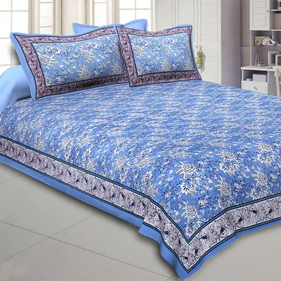 Jaipur Fabric Floret Bordered Cotton Double Bedsheet
