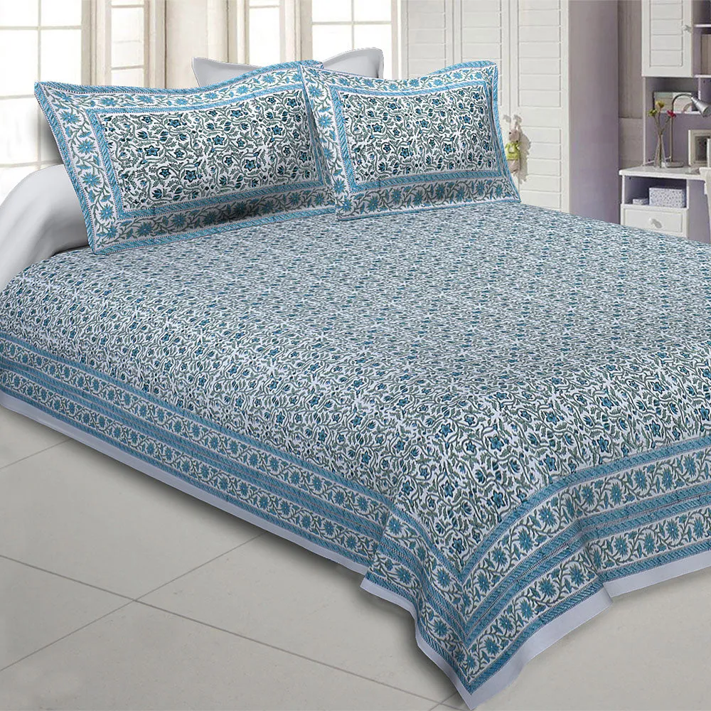Jaipur Fabric Leafy Bliss Green Cotton King Size Bedsheet