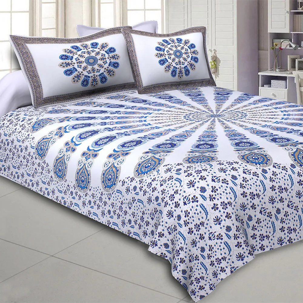 Jaipur Fabric Mandala Gold Print Double Bedsheet with 2 Pillow Covers