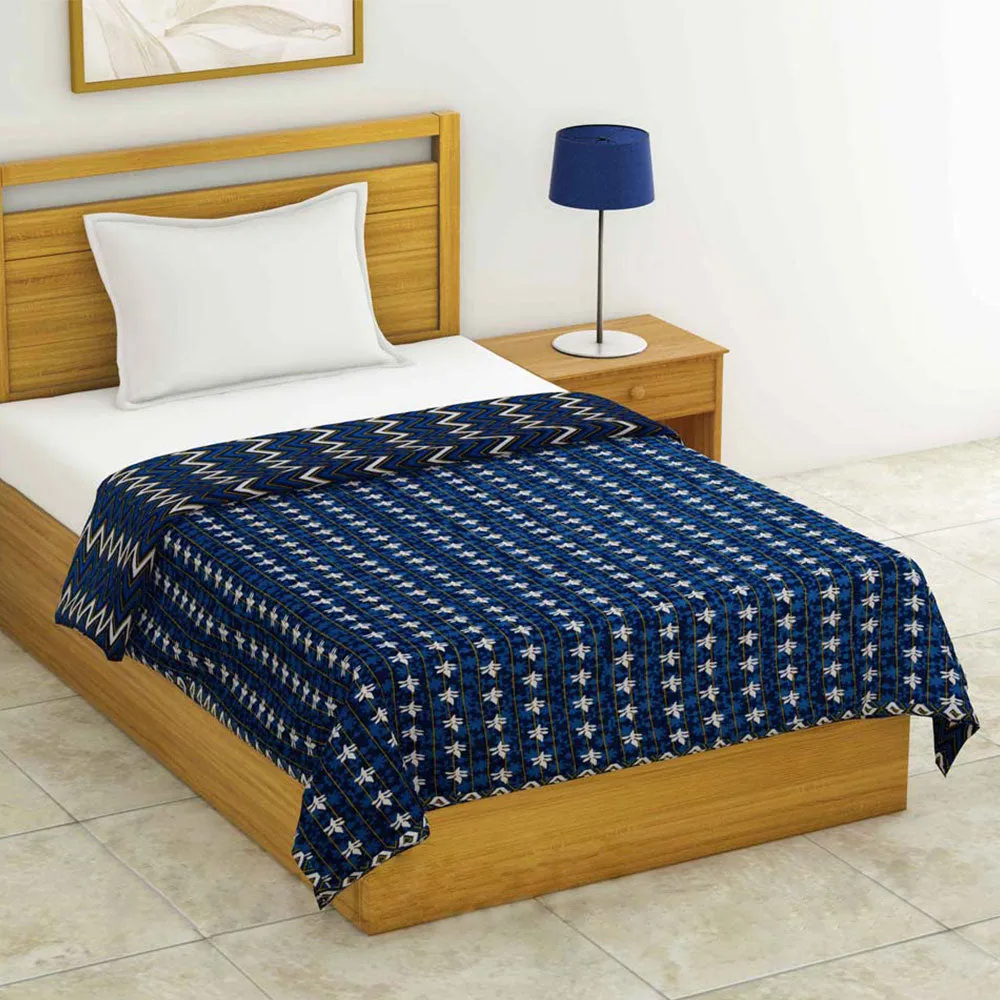 Jaipur Fabric Navy Blue Decorative Pure Cotton Reversible Double Bed Summer Blanket