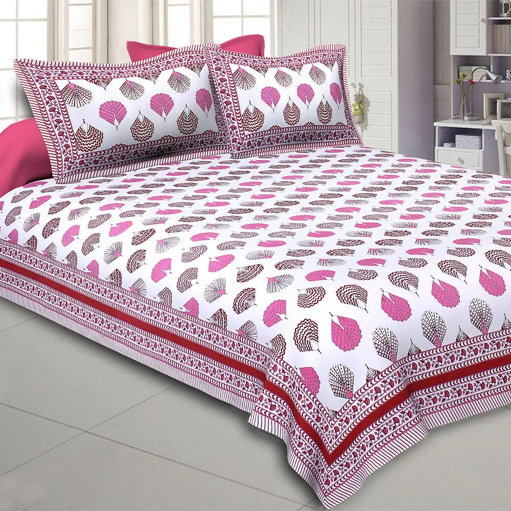 Jaipur Fabric Peacock Feather Designer Cotton Double Bedsheet