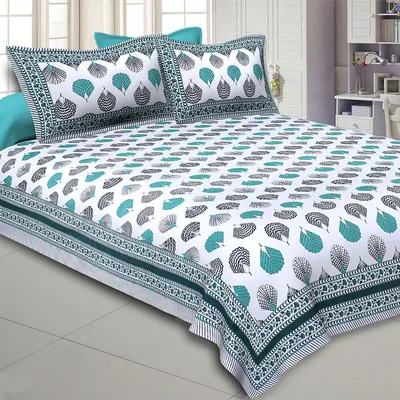 Jaipur Fabric Peacock Feather Designer Cotton Double Bedsheet