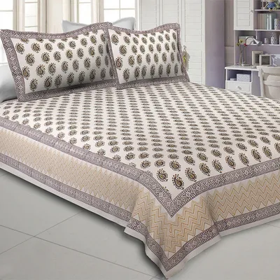 Jaipur Fabric Playful Paisley Hand Block Print Cotton Double Bedsheet