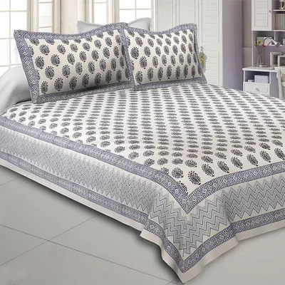 Jaipur Fabric Playful Paisley Hand Block Print Cotton Double Bedsheet