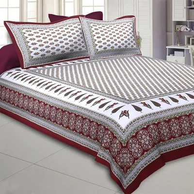 Jaipur Fabric Typical Ethnic Patterned Cotton Double Bedsheet
