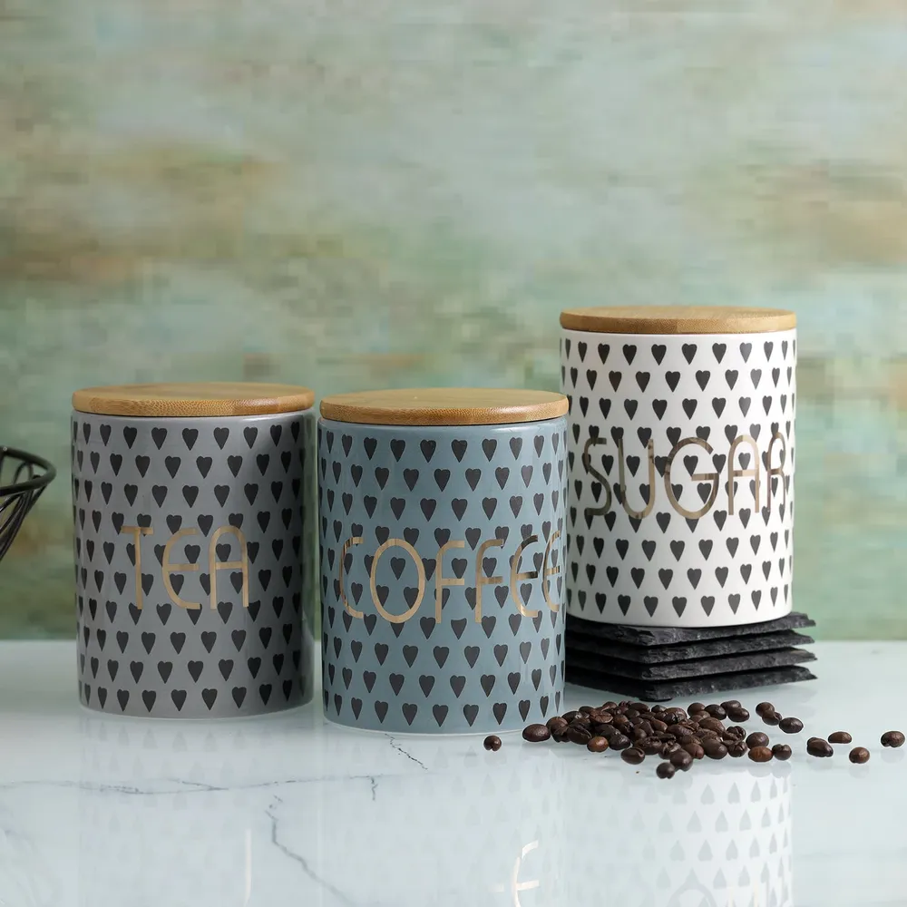 Jar Of Hearts- Ceramic Kitchen Storage Canisters Set Of 3