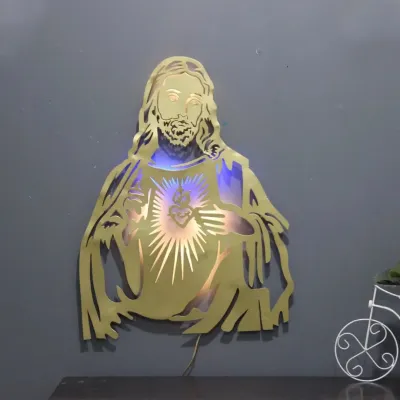 Jesus Inspired LED Metal Wall Art in Gold Finish