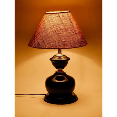 Jute Beige Table Lamp with Solid Black Base