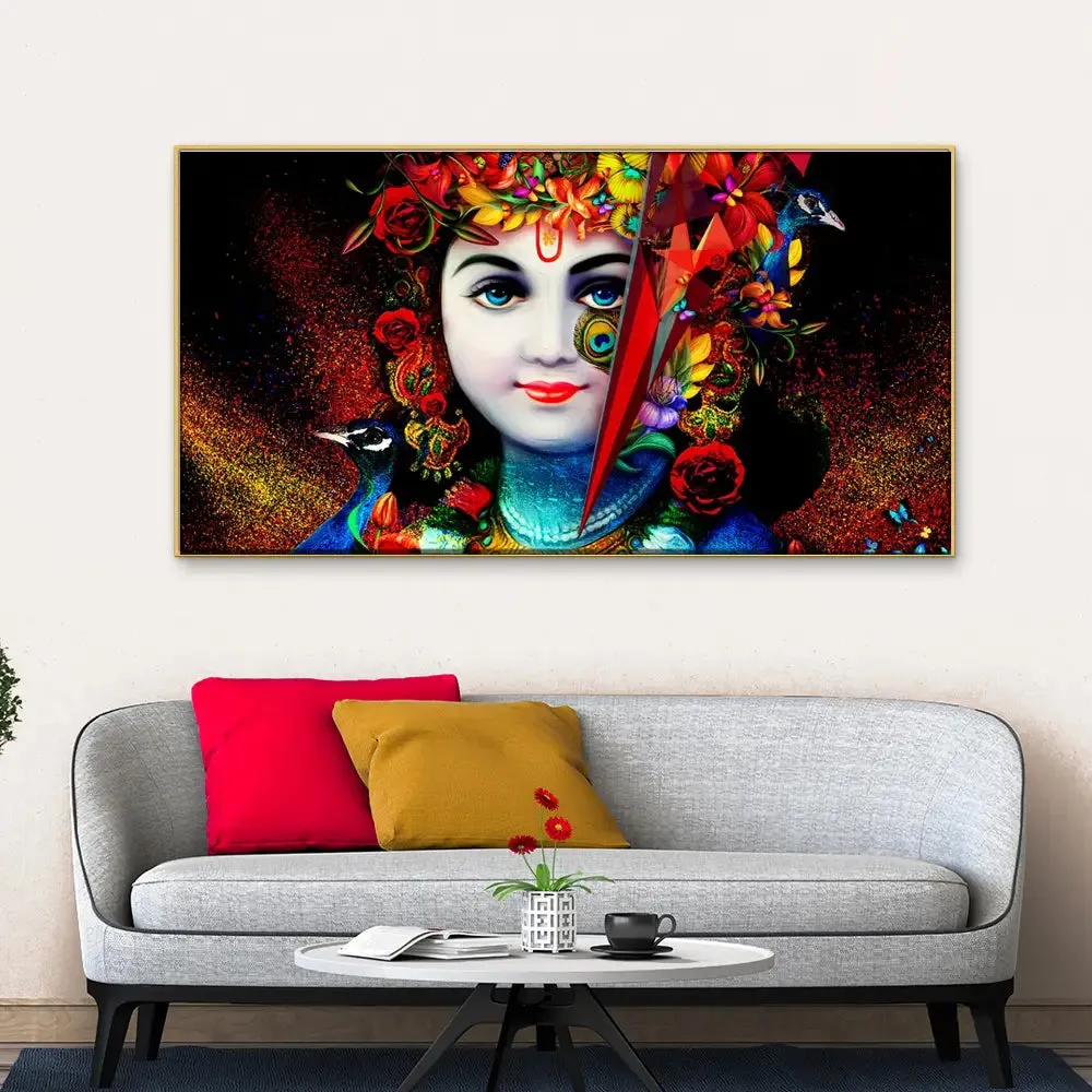 Krishna with Peacock Spiritual Canvas  Wall Painting