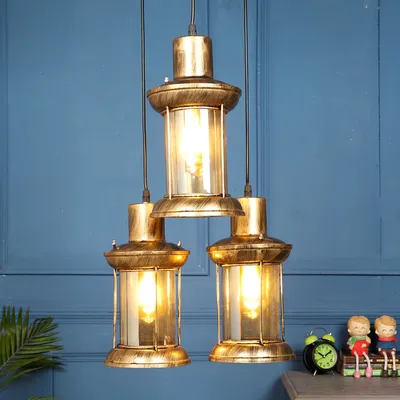 Lantern Motif Copper Finish Cluster Hanging Light