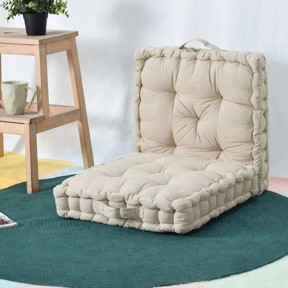 Large Beige Plush Cotton Matlas Floor Sitting Cushion Set Of 2