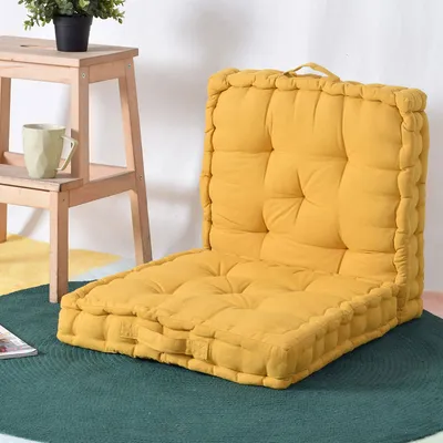 Large Mustard Yellow Plush Cotton Matlas Floor Sitting Cushion Set Of 2