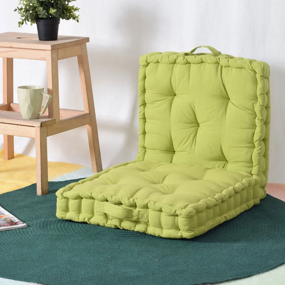 Large Nature Green Cotton Matlas Floor Sitting Cushion Set Of 2