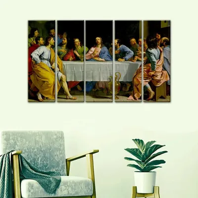 Last Supper Wall Painting Wooden Framed 5 Pieces Canvas Painting