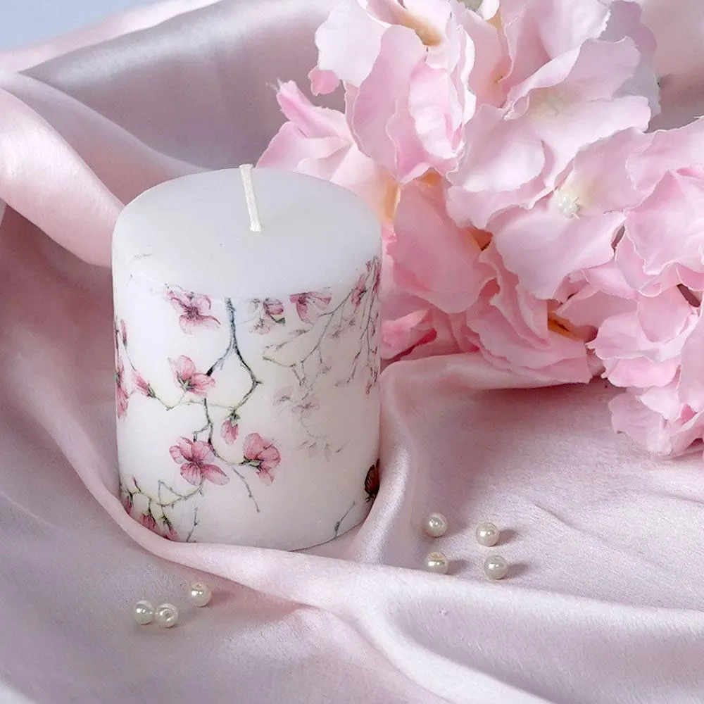 Lavender & Vanilla Cherry Blossom Designer Scented Pillar Candle- 2.7 X 3 in