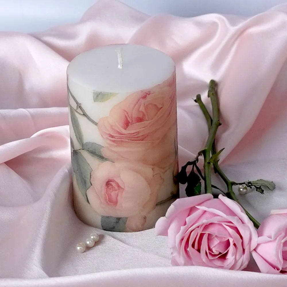 Lavender & Vanilla Pink Floral Designer Scented Pillar Candle- 2.7 X 4 in