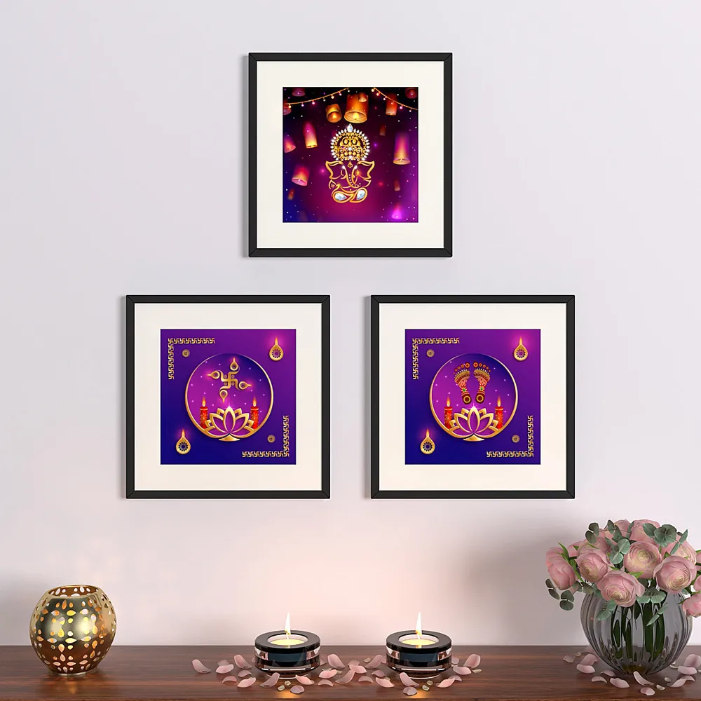 Laxmi Ganesha Vibrant Purple Traditional Frame Set of 3