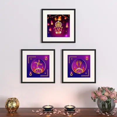 Laxmi Ganesha Vibrant Purple Traditional Frame Set of 3