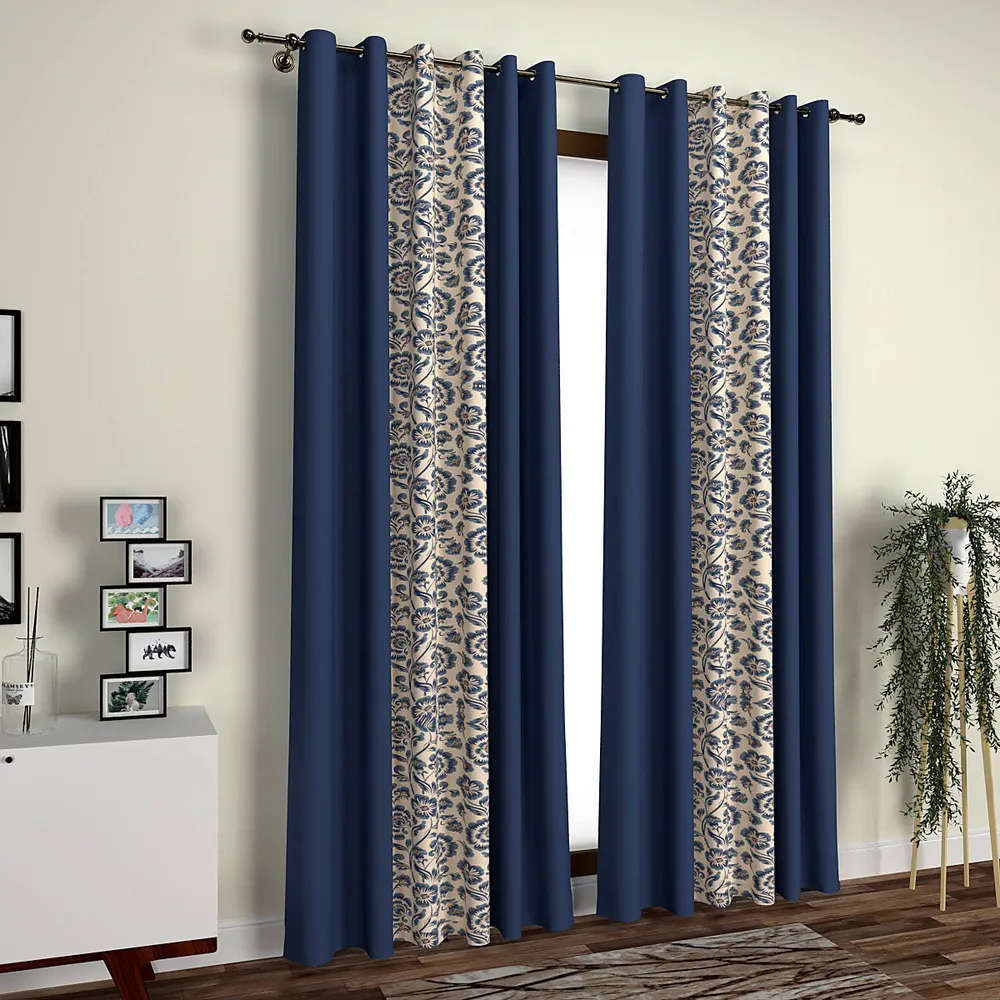 Layered Graceful Blue Floral Designer Door Curtain