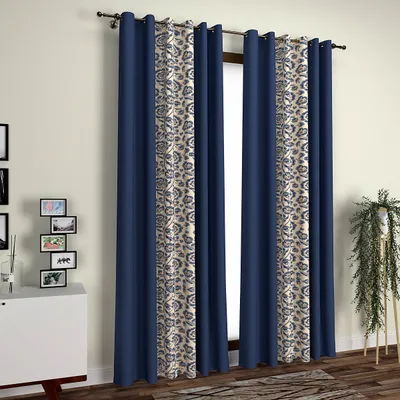 Layered Graceful Blue Floral Designer Door Curtain