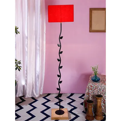 Leaf Floor Lamp with Wood Square Base & Cotton Shade