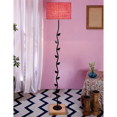 Leaf Floor Lamp with Wood Square Base & Jute Shade