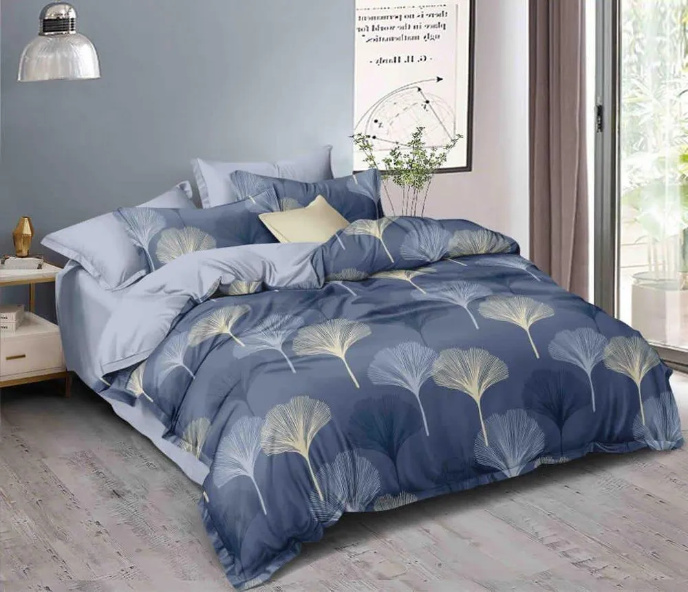 Leaf Pattern Design Printed Modern Double Bed Premium Bedsheet With Pillow Covers