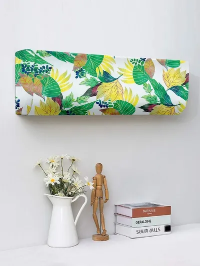 Leaf Printed Green & Yellow Split Ac Cover