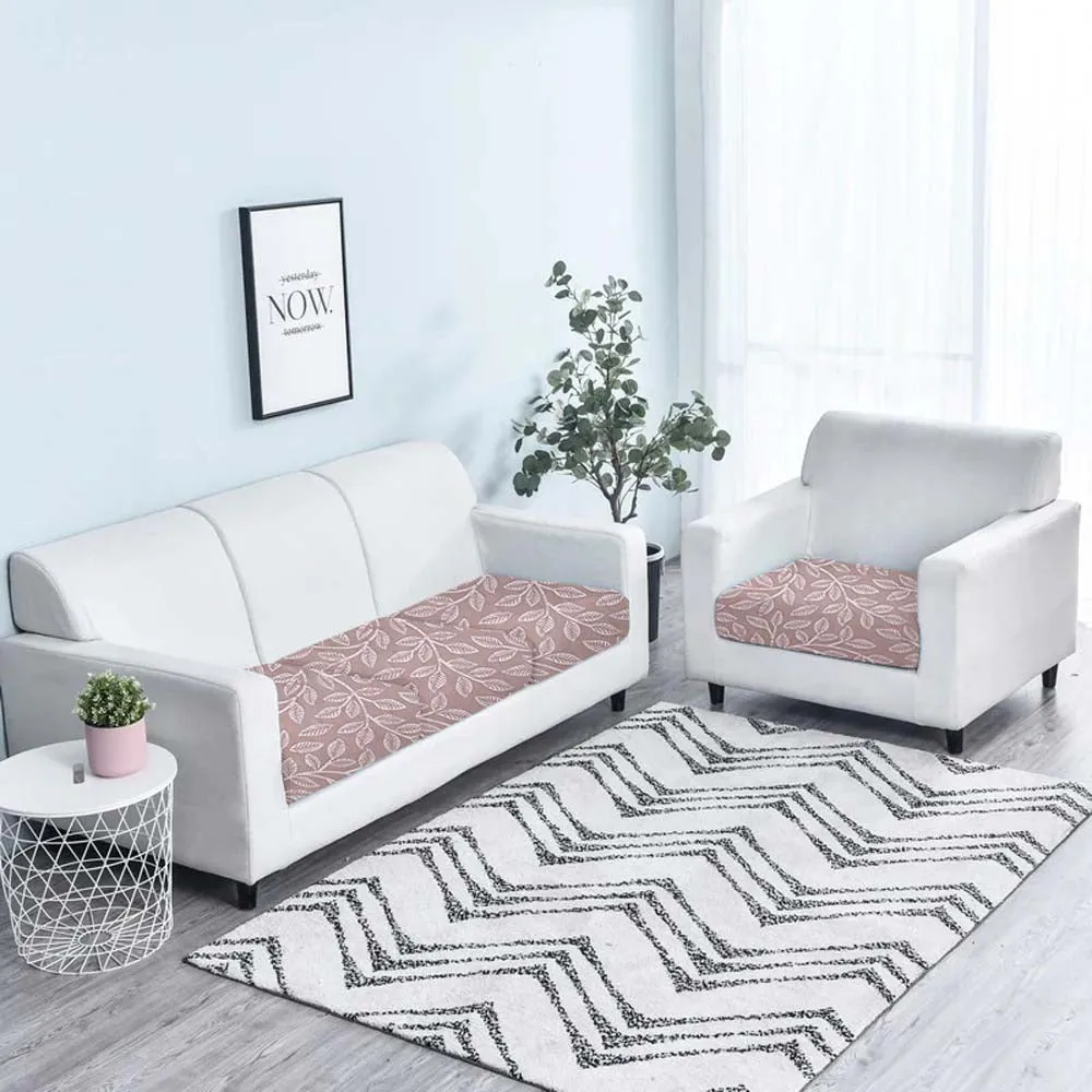 Leafy Design Strechable Pink Sofa Seat Cover Set Of 2/4/6/8