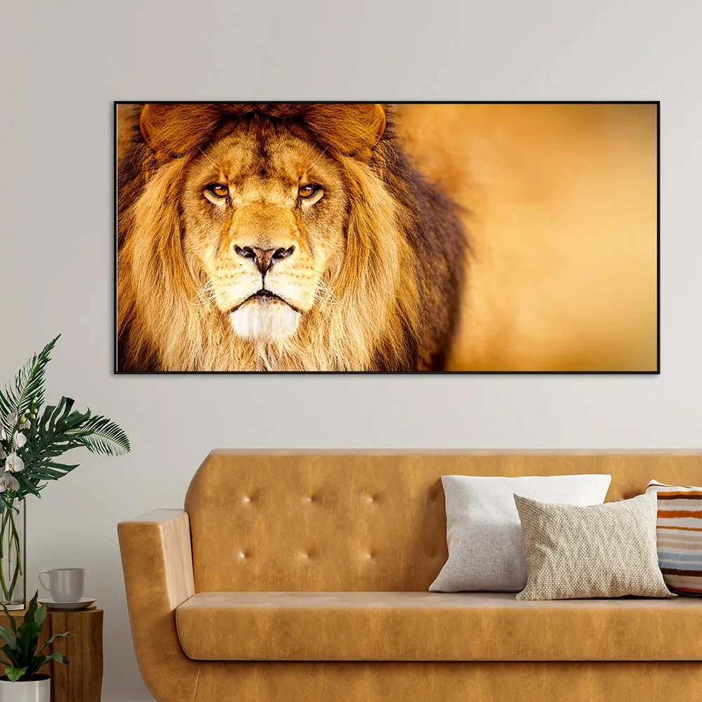Life-Like African Male Lion Wall Portrait / Wildlife Painting