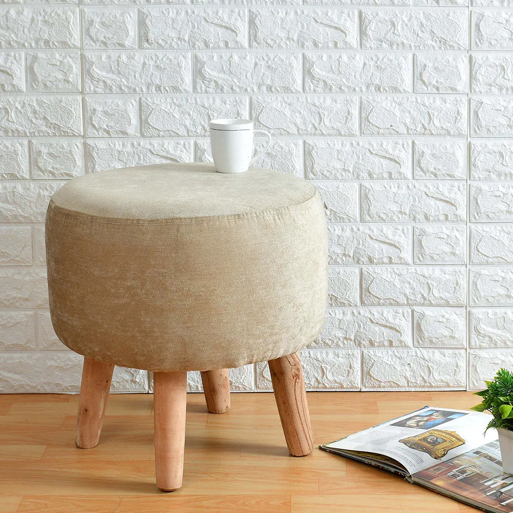 Light Beige Color Wooden Pouffe Stool
