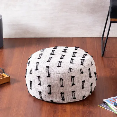 Living Room Corner Black and White Cotton Poufee Stool Without Filler Without Filler